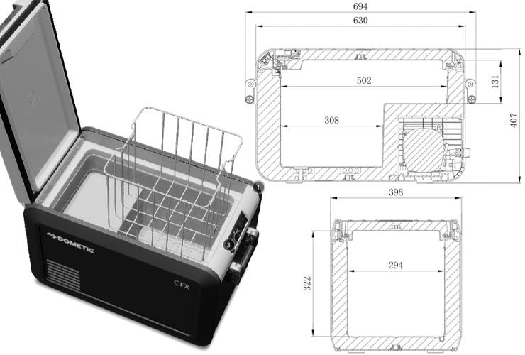 Autokülmiku CFX3 mõõtmed 35 Dometic